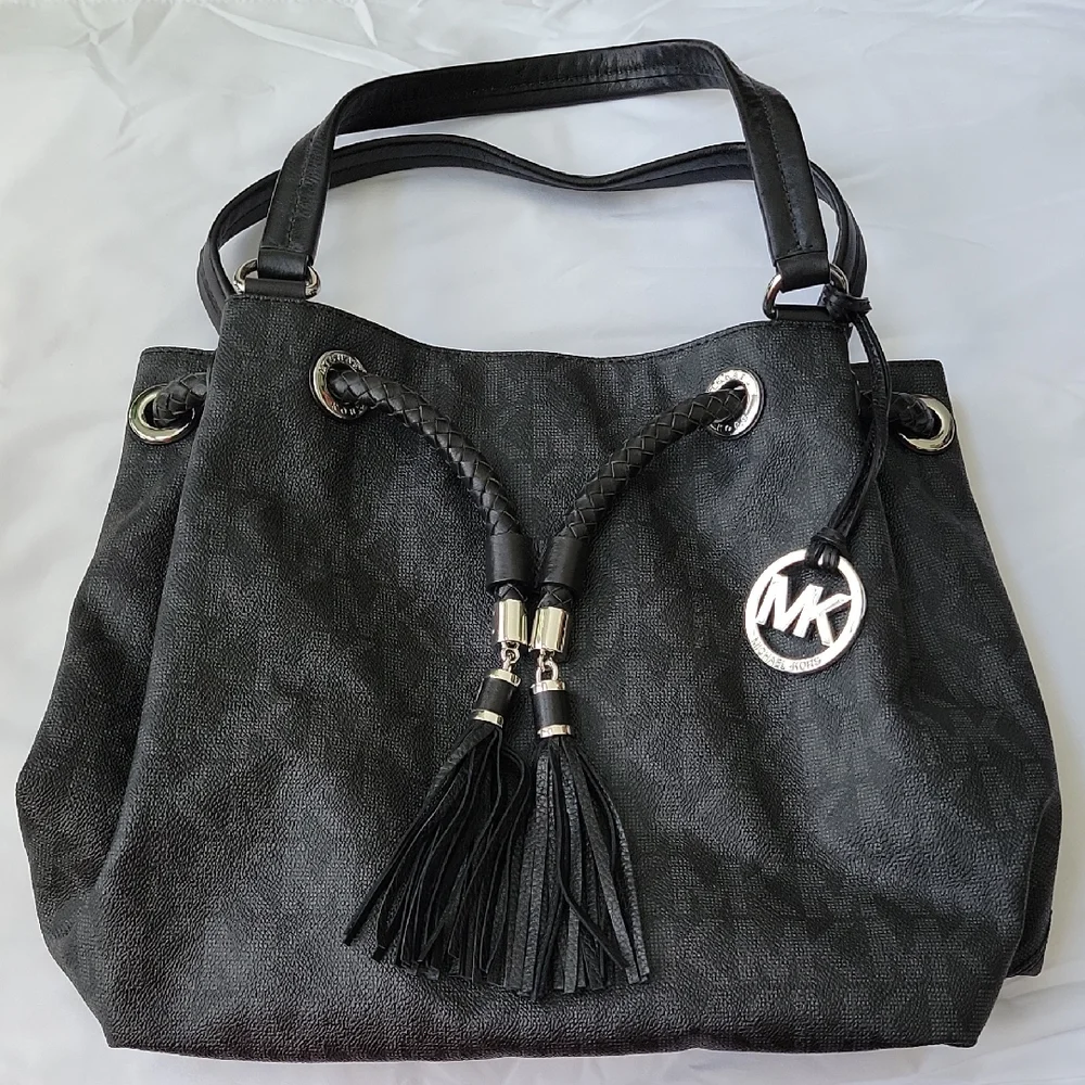 Michael Kors Black Logo Shoulder Bag with Tassels
